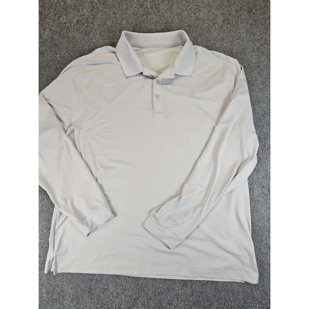 Coolibar Mens XXL Erodym Long Sleeve Gray Golf Polo Shirt UPF 50+ Perfect 1600
